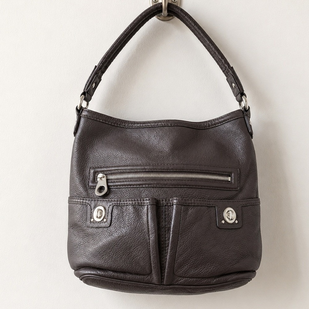 Pelle Studio Espresso‎ Brown Pebble Leather Y2K Hobo Bag Turn Lock Pockets Boho